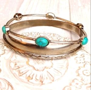 ❤️BUNDLE ONLY❤️ Sliver & Faux Turquoise Tone 3 Bangle Ensemble